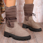 Damen gefütterte Schnürstiefel mit modischem Rüschendesign und rutschfester Sohle R&B