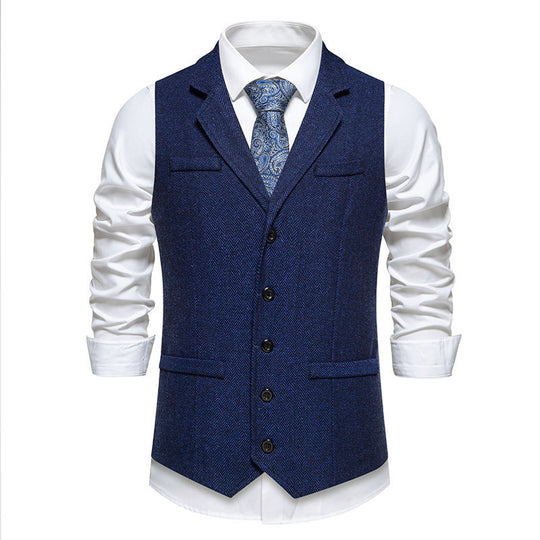Herren elegante Tweed-Anzugweste mit praktischen aufgesetzten Taschen und klassischem Schnitt R&B