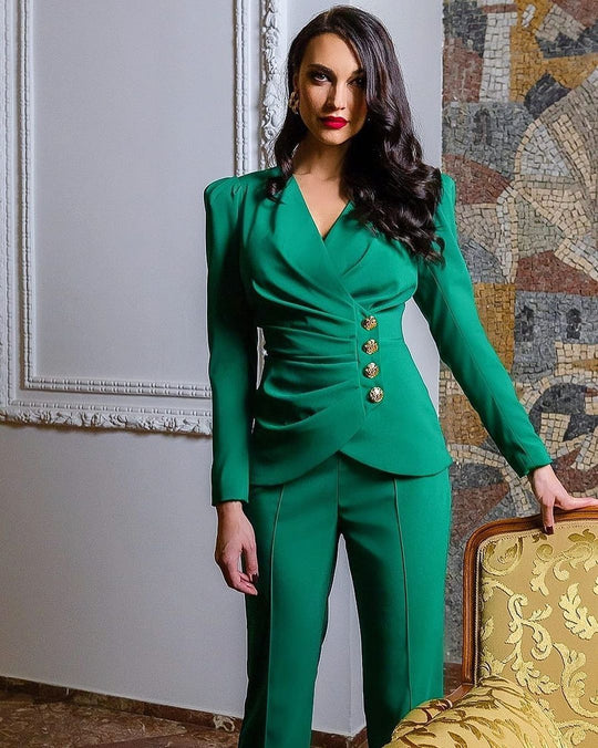 Damen elegantes Anzugset mit tailliertem Blazer und schmal geschnittenen Hosen R&B