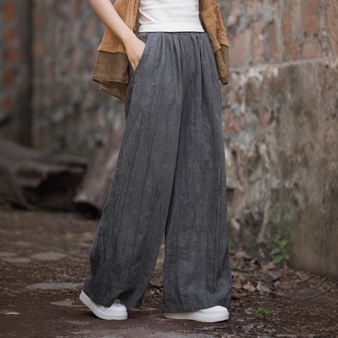 Damen weite Leinenhose mit strukturiertem Finish R&B