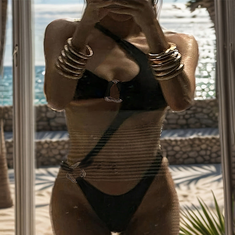 Damen Triangel-Bikini mit asymmetrischem Design und verstellbaren Trägern R&B