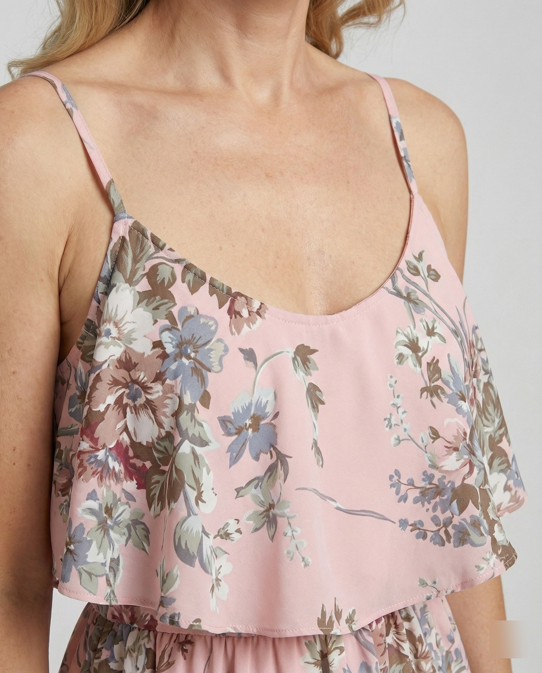 Damen Chiffon Sommerkleid mit Volants