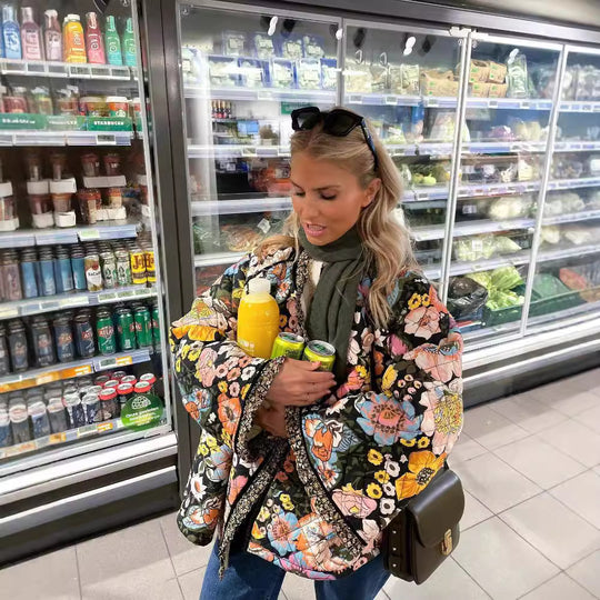 Damen gesteppte Blumenjacke mit luxuriösem Innenfutter R&B