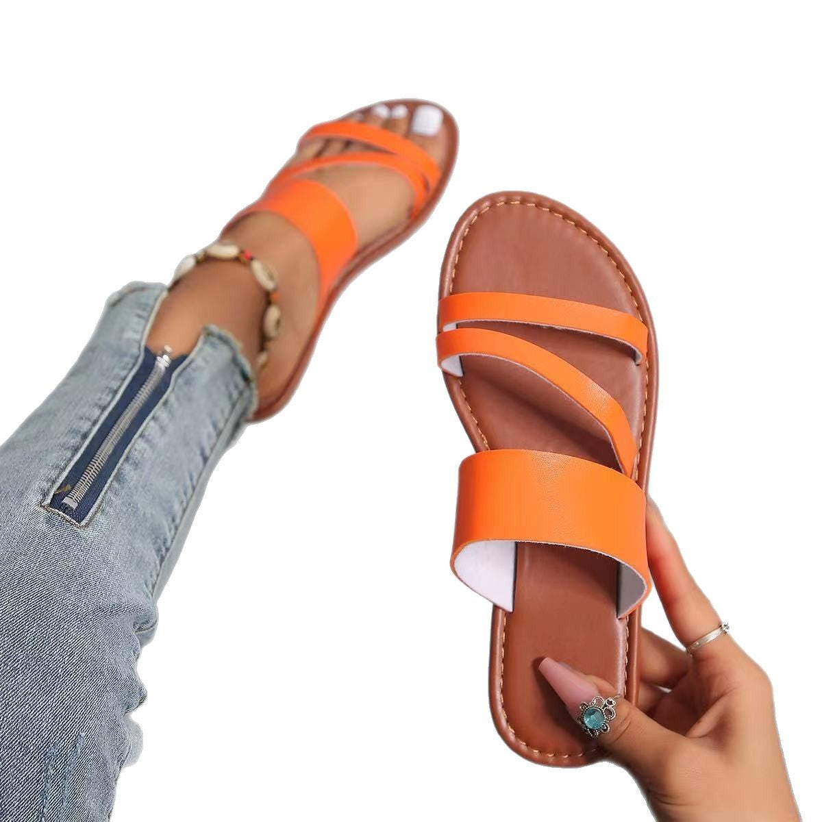 Damen Offene Sandalen mit breiten Riemen und ergonomischer Sohle R&B