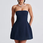 Damen Minikleid mit strukturierter Corsage und tiefem Ausschnitt R&B