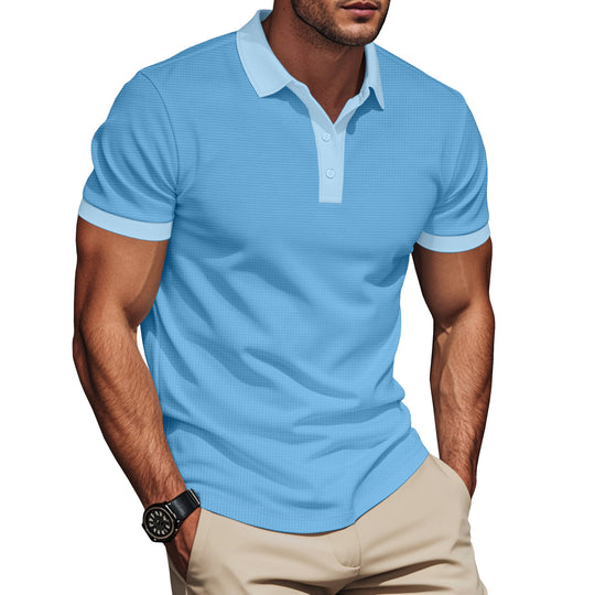 Herren nan elegantes Struktur-Poloshirt mit Kentkragen, kurzer Knopfleiste und atmungsaktivem Stretchjersey R&B