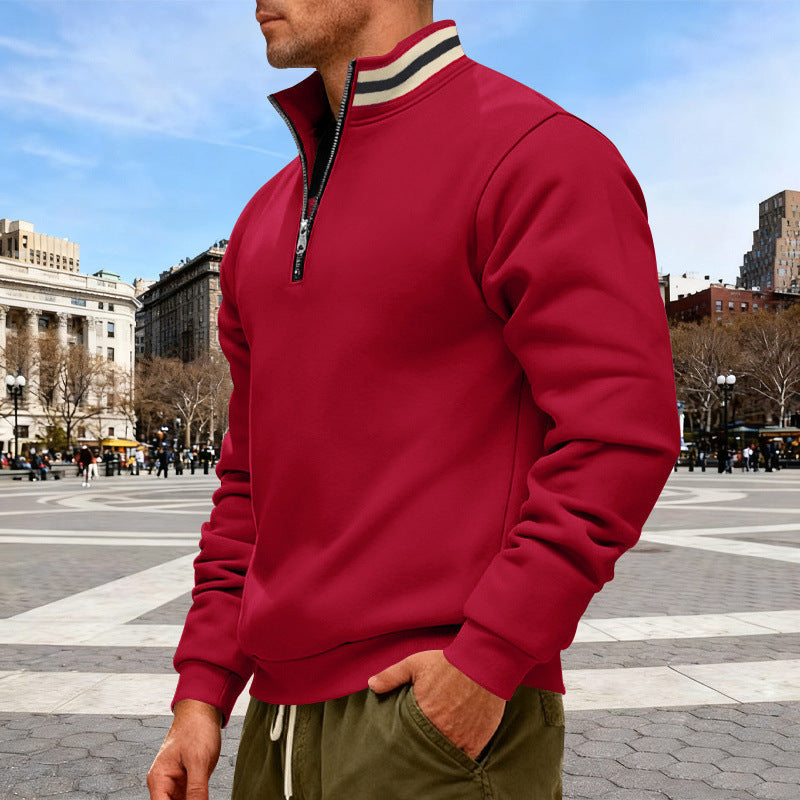Herren nan Halbzip-Sweatshirt mit sportivem Ringkragen und weichem Fleece-Innenfutter R&B