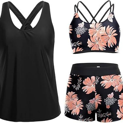 Damen Sportliches Tankini-Set mit floralem Oberteil und Shorts R&B