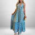 Damen Maxikleid Im Verspielten Boho-Stil mit Tiefem V-Ausschnitt und Schwingendem Rock R&B