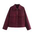 Damen lässige Wolljacke mit praktischen Brusttaschen und hochwertigem Reißverschluss R&B