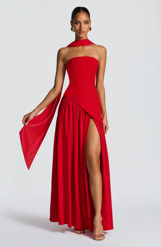 Damen Maxikleid mit figurbetontem Oberteil und schwingendem Rock R&B