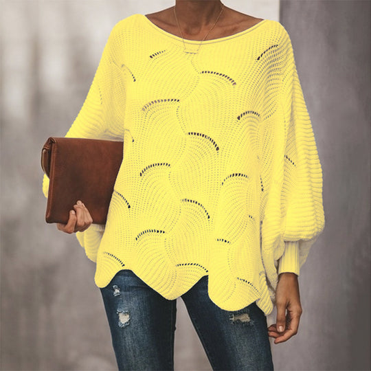 Damen Luftiger Strickpullover mit stilvollem Wellenmuster R&B