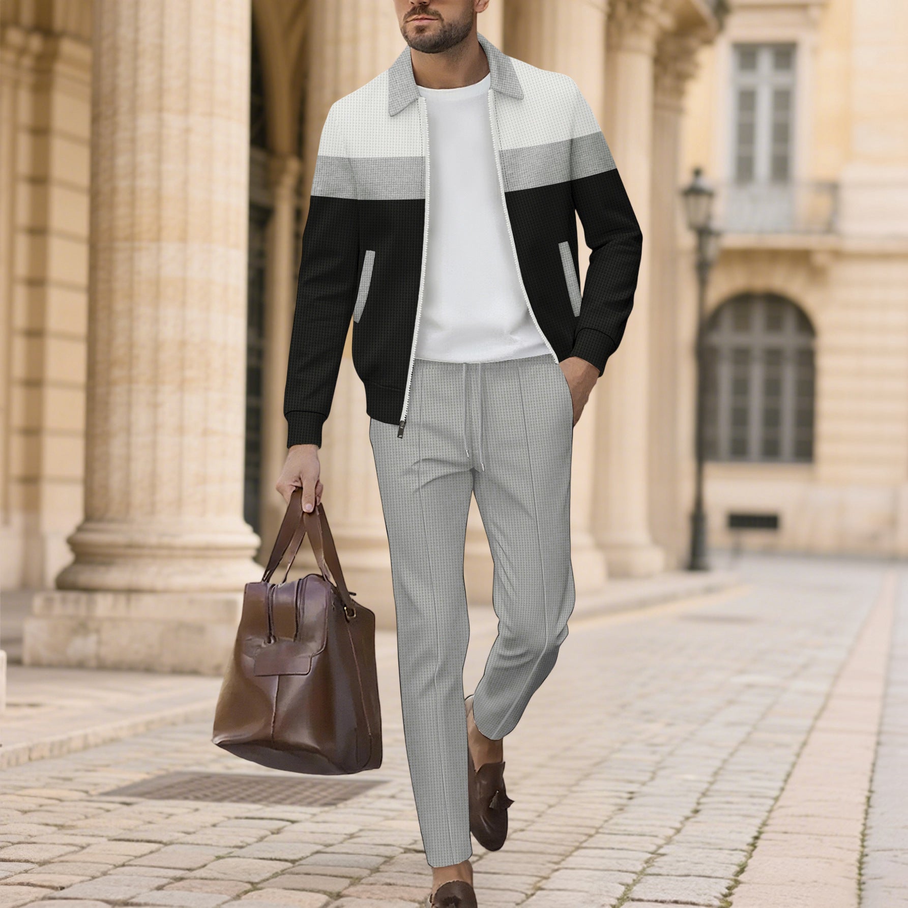 Herren moderdne Freizeitjacke mit kontrastierendem Design und lässigen Chinohosen R&B