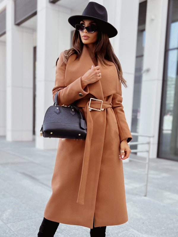 Damen Eleganter Trenchcoat mit Gürtel und strukturiertem Stoff R&B
