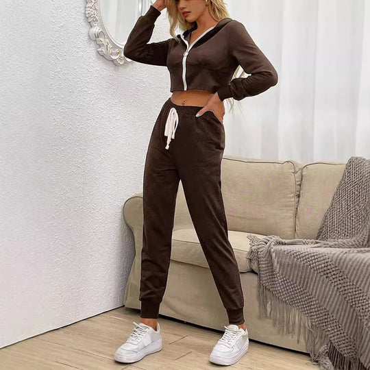 Damen Sportliches Set mit kurzem Oberteil und elastischem Bund R&B