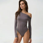 Damen Elegantes Body mit schulterfreiem Design und langen Ärmeln R&B