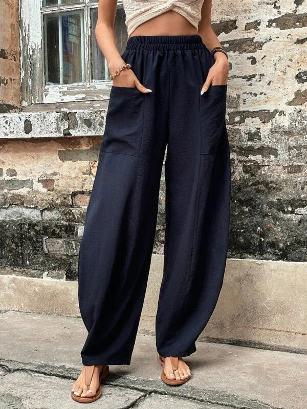 Damen Weite Leinen-Relaxhose mit praktischen Eingrifftaschen R&B
