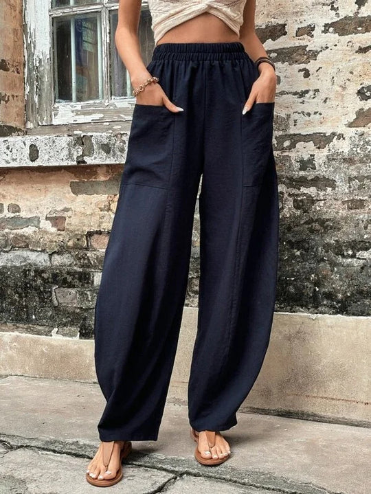 Damen Weite Leinen-Relaxhose mit praktischen Eingrifftaschen R&B