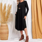 Damen Freizeit-Maxikleid mit praktischen Taschen und lockerem Schnitt R&B