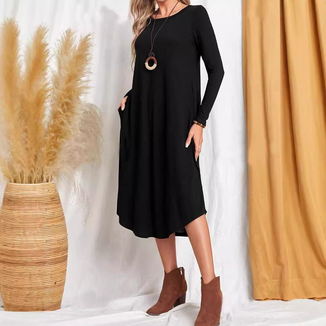 Damen Freizeit-Maxikleid mit praktischen Taschen und lockerem Schnitt R&B