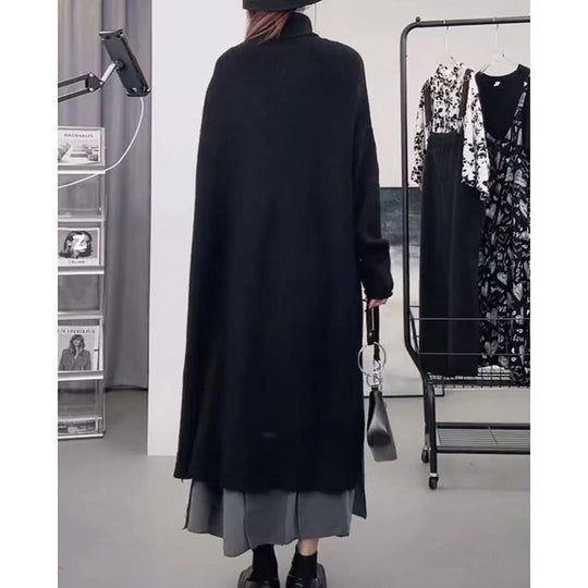 Damen Strickmantel mit hohem Kragen und asymmetrischem Schnitt R&B