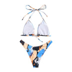 Damen Triangel-Bikini-Set mit verstellbarem Knoten und elastischem Hochschnitt R&B