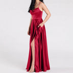 Damen Elegantes Abendkleid mit schimmerndem Satinfinish und tiefem Schlitz R&B