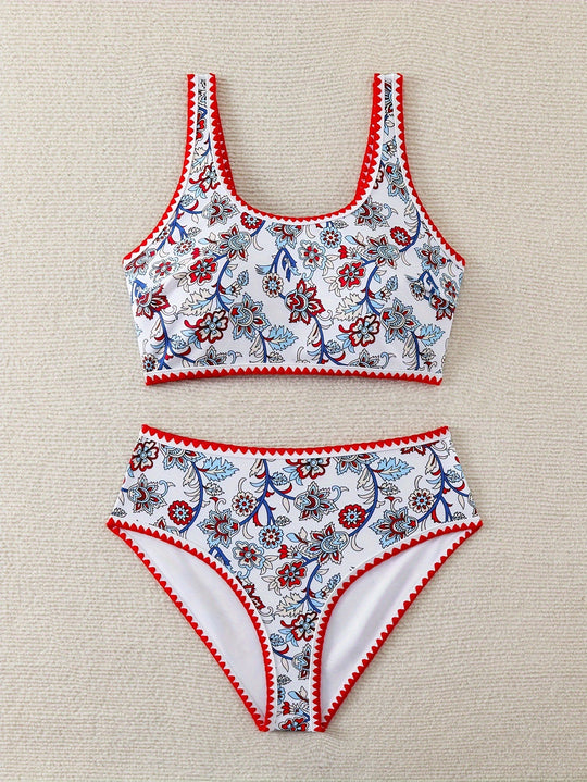 Damen Hochtailliertes Bikini-Set mit floralem Design R&B