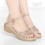 Damen Wedge-Sandaletten mit modischen Strassverzierungen und verstellbarem Riemen R&B