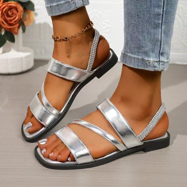Damen Flache Sandalen mit überkreuzten Riemen und rutschfester Sohle R&B