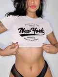 Damen Crop-T-Shirt mit kreativem New York Aufdruck R&B