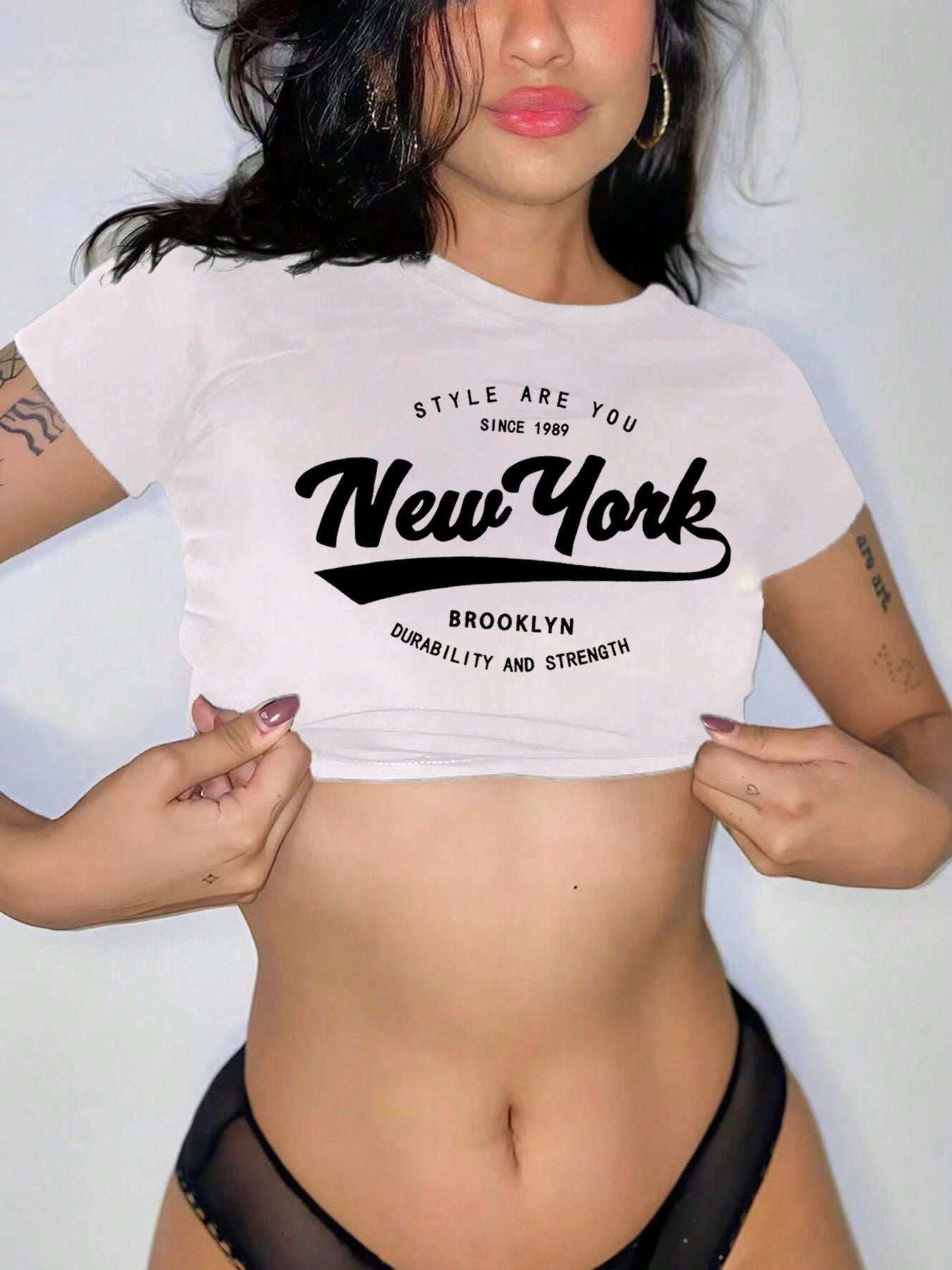 Damen Crop-T-Shirt mit kreativem New York Aufdruck R&B