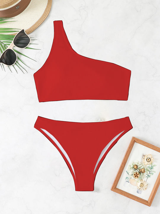 Damen Triangel-Bikini mit asymmetrischem Schnitt und raffiniertem Rippendesign R&B