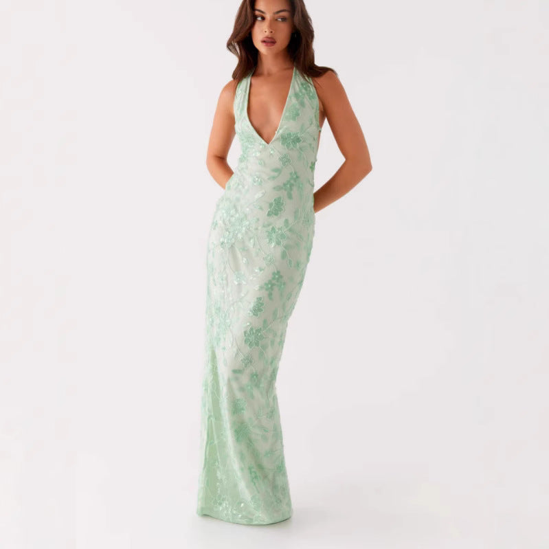 Damen Elegantes Langarmkleid mit floralem Spitzenüberzug und tiefem V-Ausschnitt R&B
