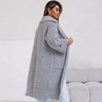 Damen Langer Strickmantel mit Kapuze und praktischen Taschen R&B