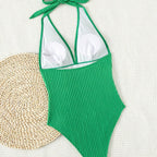 Damen Einteiler Badeanzug mit tiefem V-Ausschnitt und eleganten Rippendetails R&B