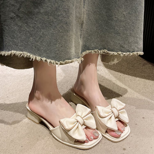 Damen elegante Mules mit großen Schleifenakzenten R&B