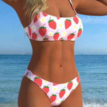Damen Bikini-Set mit fruchtigem Erdbeerprint und verstellbaren Trägern R&B