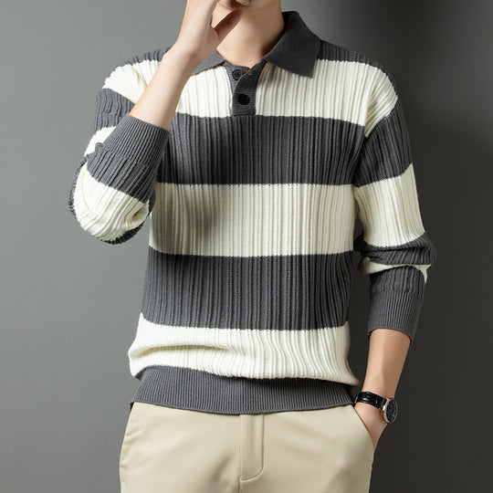 Herren Pullover aus strukturiertem Rippenstrick mit Polokragen R&B