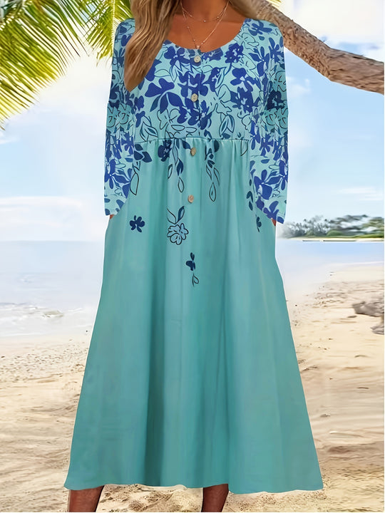 Damen Maxikleid mit floralem Design und eleganten Knopfdetails R&B