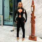 Damen Cut-Out Jumpsuit mit elegantem Stehkragen und figurbetontem Schnitt R&B