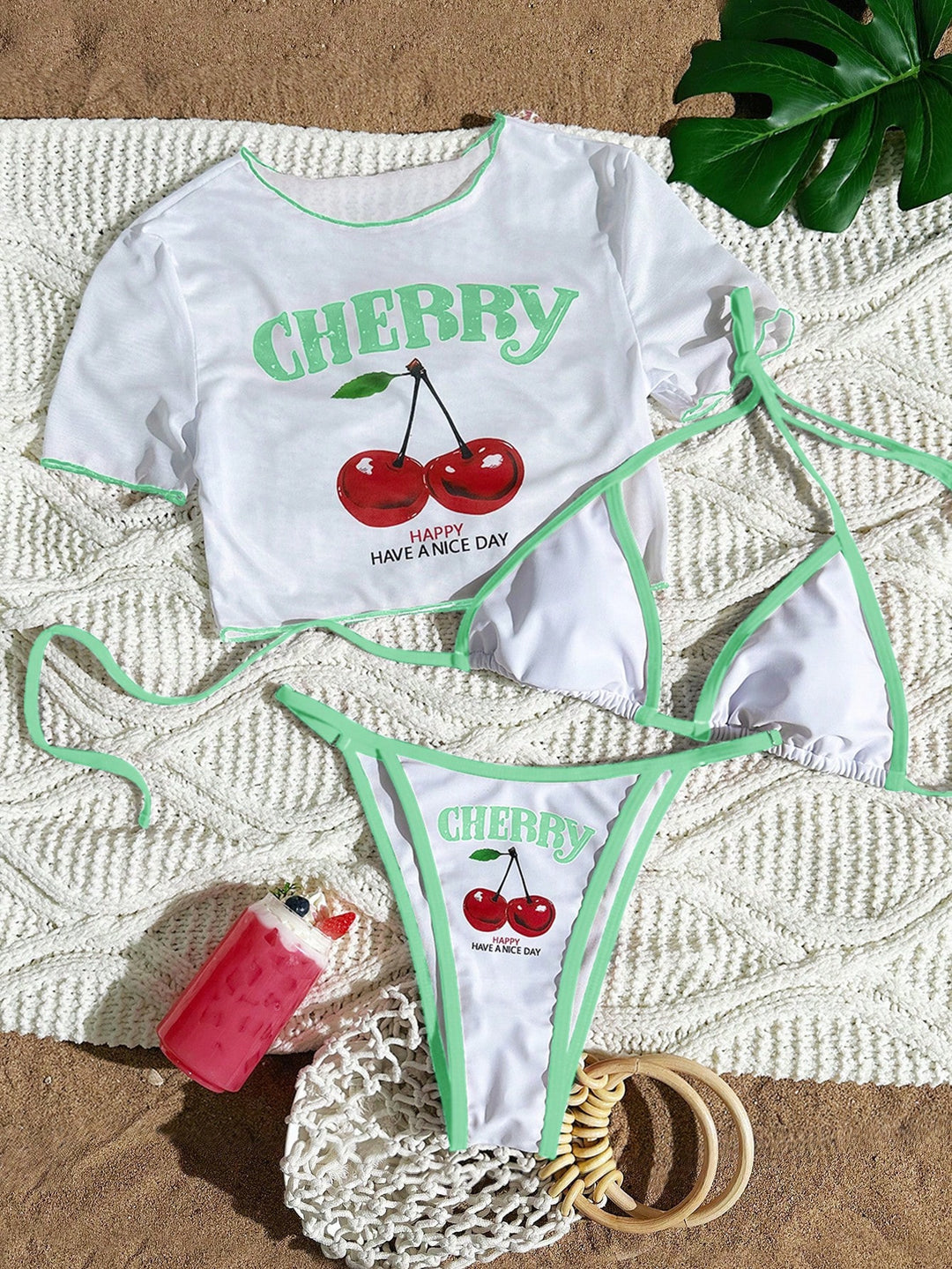Damen Sportlicher Bikini mit transparentem Oberteil R&B
