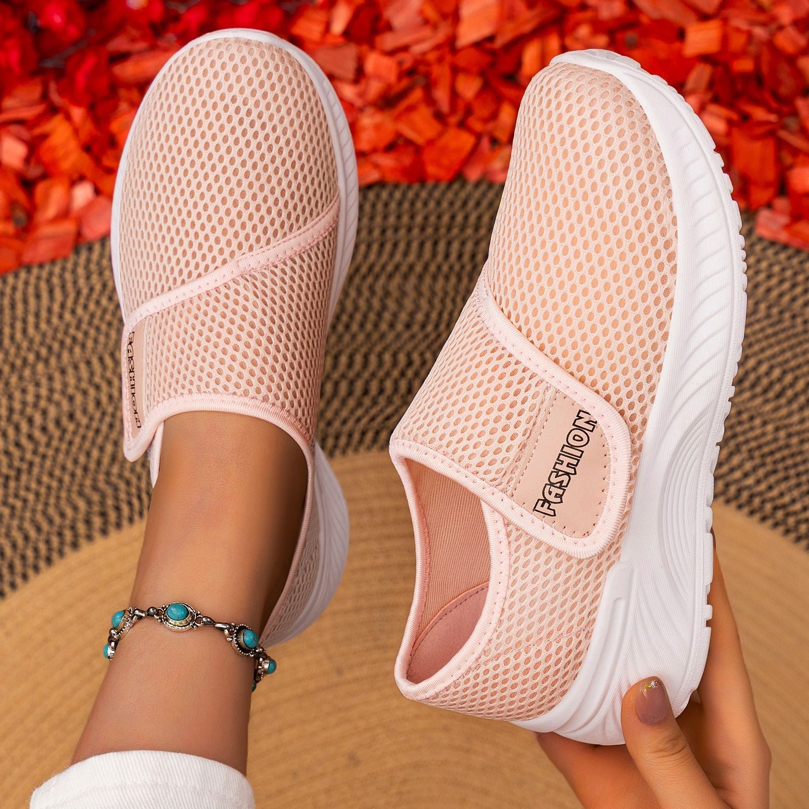 Damen Atmungsaktive Slip-On Sneakers mit Klettverschluss