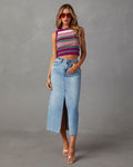 Damen Lässiger Denim Rock mit seitlichem Schlitz und fransigem Saum R&B