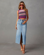 Damen Lässiger Denim Rock mit seitlichem Schlitz und fransigem Saum R&B