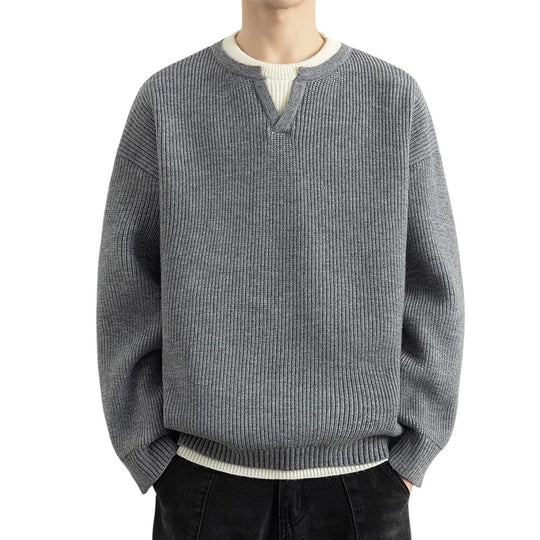 Herren Strickpullover mit V-Ausschnitt und strukturiertem Design R&B