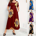 Damen Sommerliches Maxikleid mit floralem Sonnenblumenmuster und praktischen Taschen R&B
