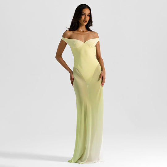Damen Off-Shoulder Maxikleid mit figurbetontem Schnitt und hochwertigem Stoff R&B