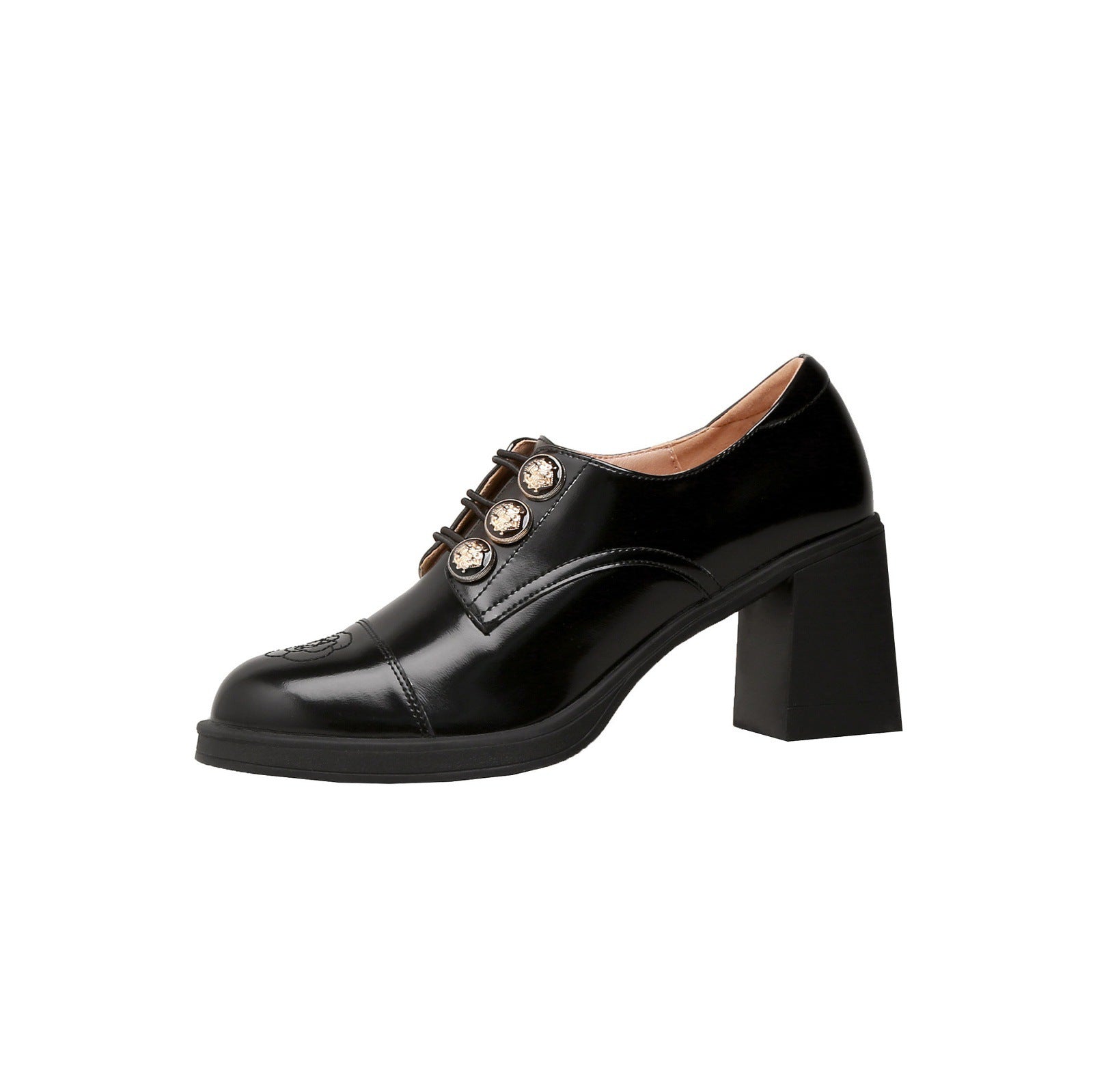 Damen Klassische Schnürpumps mit glänzender Lack-Oberfläche und stilvollen Schmuckdetails