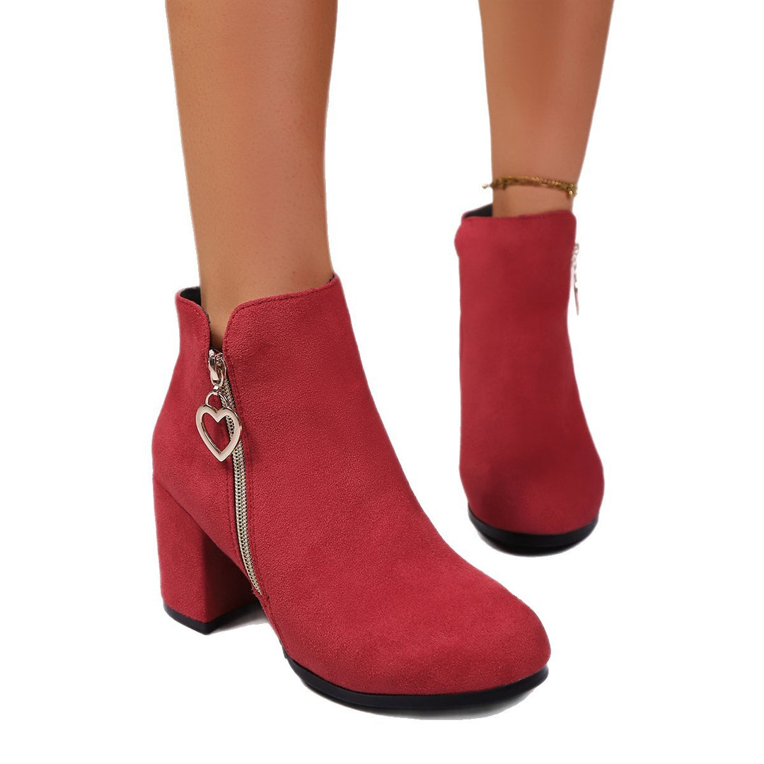 Damen elegante Stiefeletten mit modischer Herz-Applikation und glänzendem Reißverschluss R&B